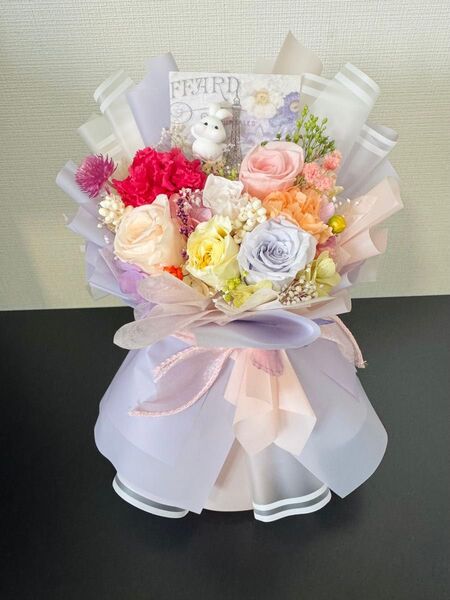 プリザーブドフラワーアレンジメント ピンクパープル 贈り物 父の日 喜寿 お供え