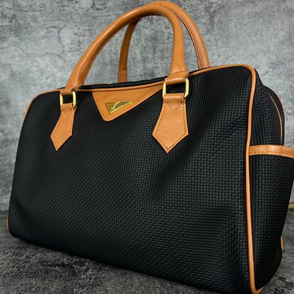 美品 イヴサンローラン カサンドラ ミニボストンバッグ ブラック×ブラウン ハンドバッグ YVES SAINT LAURENT