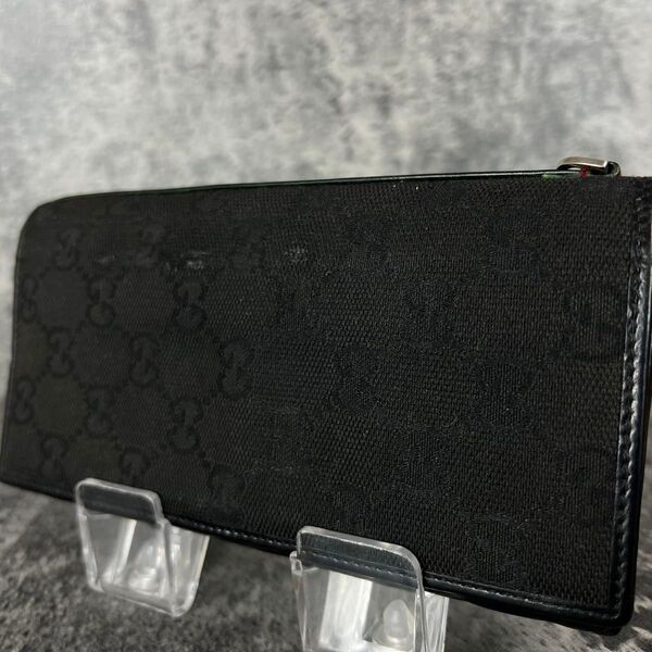 GUCCI メンズ GG シェリーライン キャンバス ブラック 長財布 二つ折り ウォレット