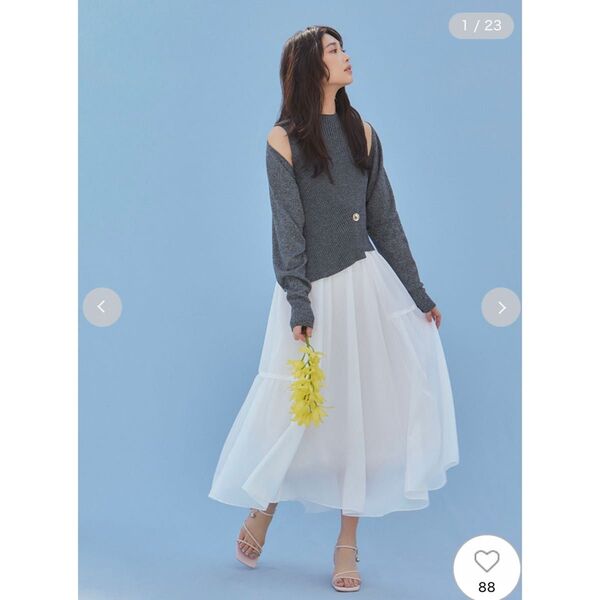 【FRAY I.D】新品タグ付き/メタルブローチリブニットコンビフレアワンピース