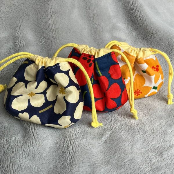 巾着 しじみ巾着 ハンドメイド 花柄 3個セット ポーチ