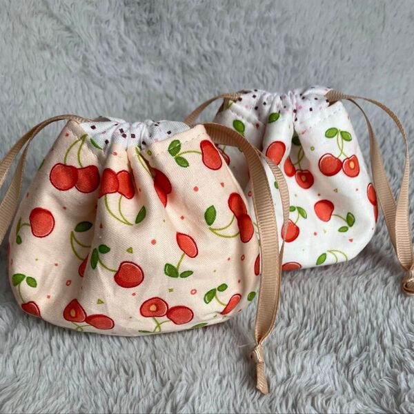 巾着 しじみ巾着 ハンドメイド さくらんぼ 2個セット ポーチ
