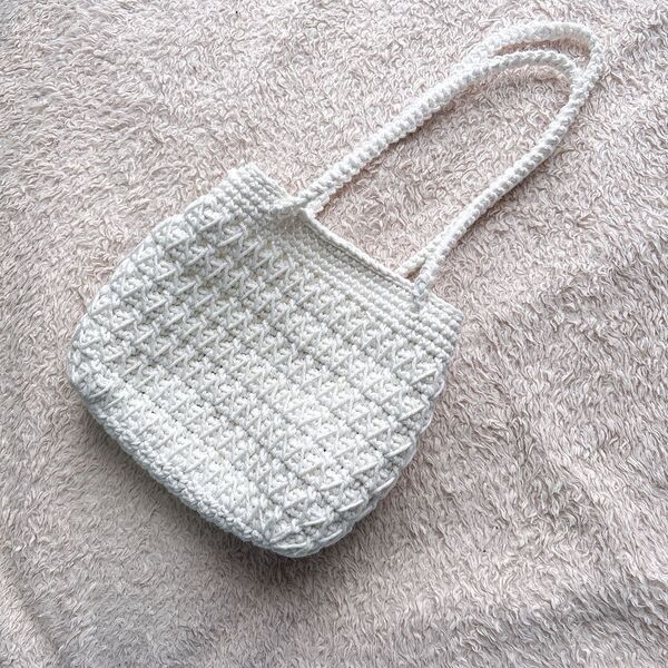 ハンドメイド 2way バック crochet bag かぎ編み ホワイト ハンドバッグ トートバッグ 肩掛け