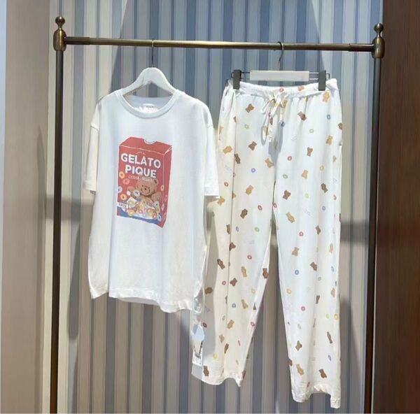 【新品未使用】シリアルベアTシャツ & ロングパンツ 上下セット ジェラピケ ジェラートピケ ルームウェア 上下セット パジャマ