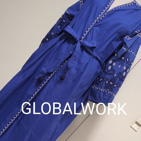 タグ付き GLOBAL WORK 刺繍ワンピース ブルー