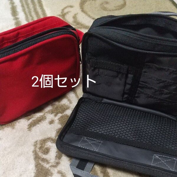 ポーチ 2個セット 赤 黒 ブラック 旅行 トラベルバッグ