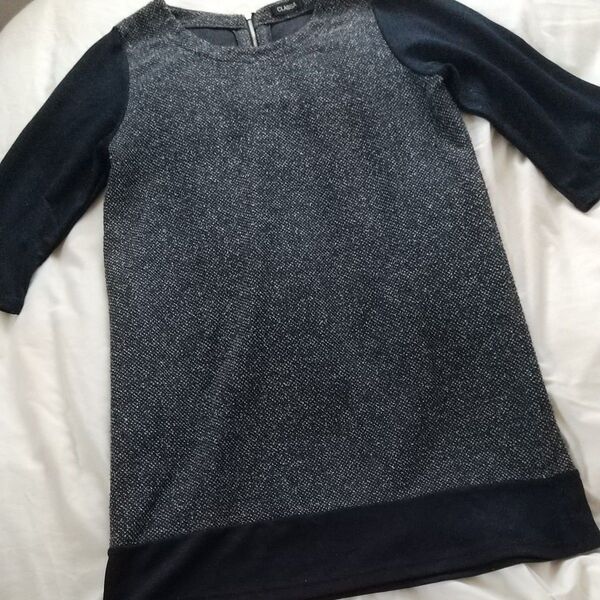 チュニック ラメ入りニットソー レディース ネイビー 七分袖 ワンピース