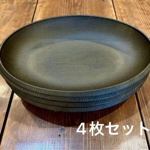木目オーバルプレート 4枚セット 樹脂製 オリーブグリーン カレー皿 パスタ皿 サンライフ