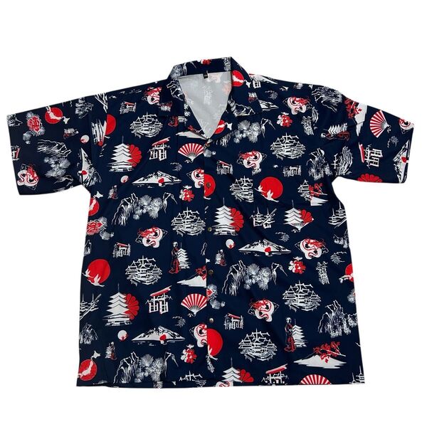 【新品未使用】アロハシャツ 和柄 ネイビー 大きいサイズ 2XL アロハシャツ