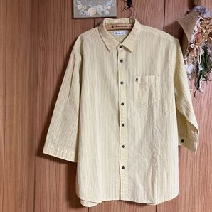 未使用 Hush Puppies イエローストライプシャツ 7分袖 L