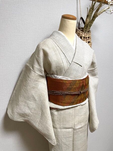 麻 夏着物 単衣 身丈(肩から)149㎝(リメイクにも)