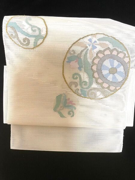 訳ありお値打ち 正絹 絽綴れ 花丸 名古屋帯の作り帯