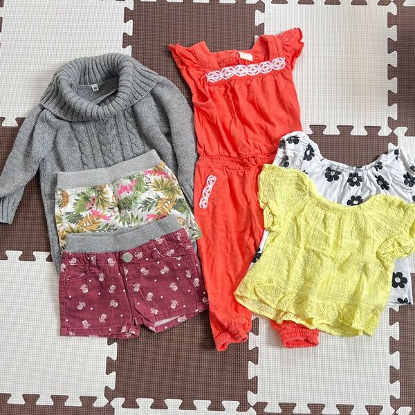 女の子 ワンピース 子供服90cmまとめ売り 6枚セット ニット Tシャツ ショートパンツ サロペット