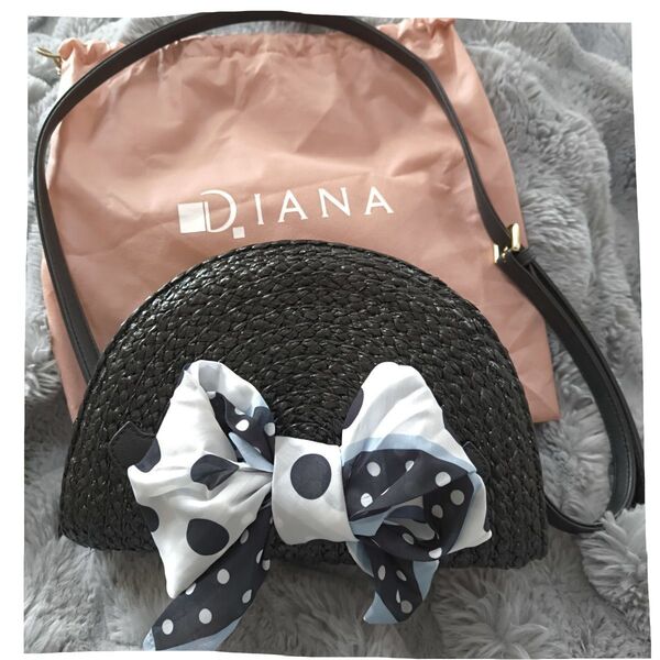 DIANA ダイアナ ショルダーバッグ かごバッグ 黒 リボン 水玉スカーフ
