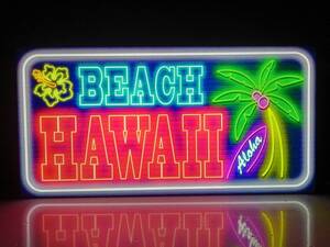 ハワイ ビーチ Hawaii アロハ ヤシの木 ハイビスカス ハワイアン ネオン系 テーブル カウンター ライトBOX 置物 雑貨 LED電光看板 電飾看板