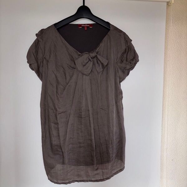 max mara STUDIO リボン付きブラウン半袖チュニック L トップス