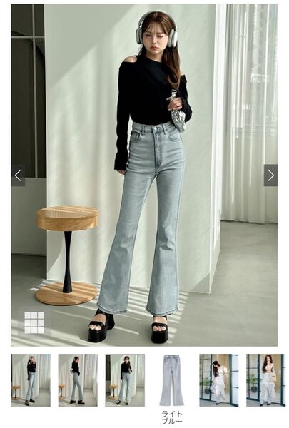 GRL フリージアハイウエストフレアデニムパンツ cu522 ライトブルー ストレッチ GU UNIQLO パンツ