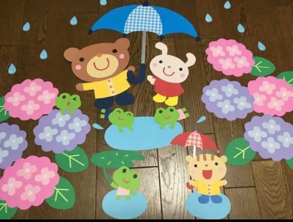 ☆大きな壁面飾り☆雨の日でも楽しいよ 梅雨 傘 6月 幼稚園 保育園 施設 病院