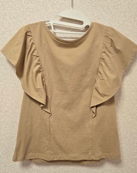 GU 袖フリル ノースリーブ Tシャツ モカ