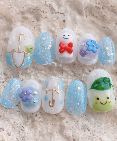 ネイルチップ 梅雨 カエル傘 現品