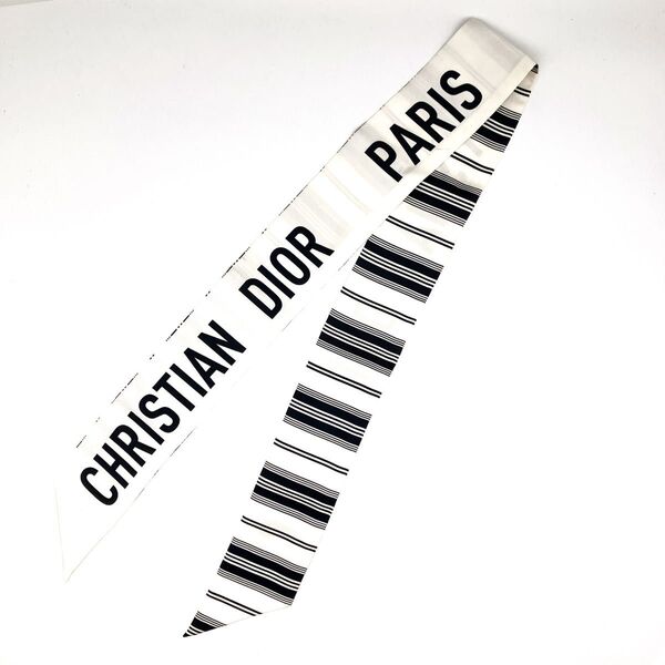 ChristianDior クリスチャンディオール ミッツァ BAYADERE ボーダー リボンスカーフ ブラック