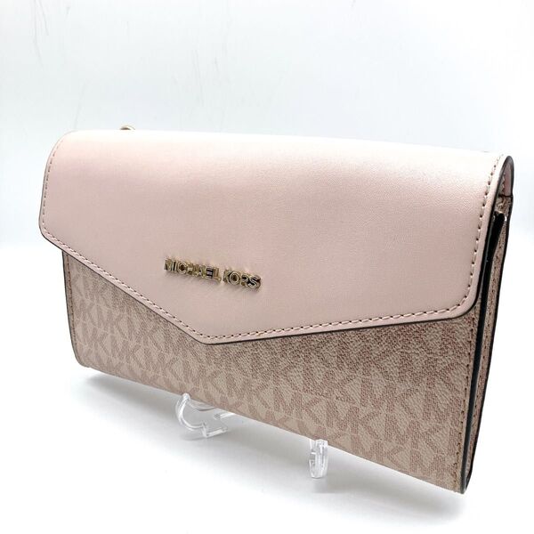 美品MICHAEL KORS マイケルコース MK柄 PVC×レザー ショルダーバック 斜めがけ レディース ピンク