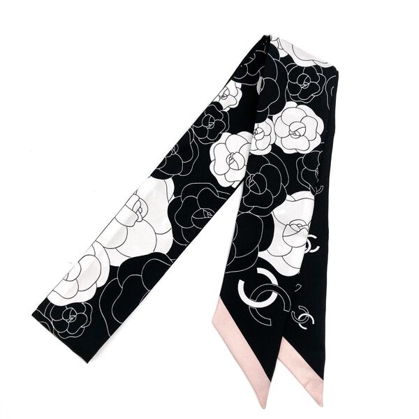 CHANEL シャネル ココマーク カメリア シルク100% ツイリー リボンスカーフ レディース