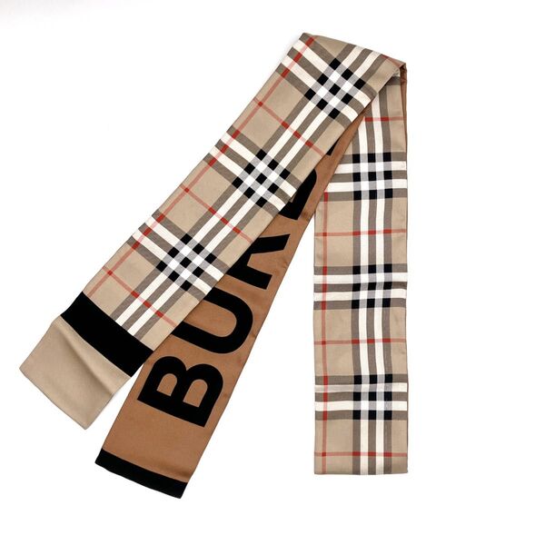 BURBERRY バーバリー ロゴ ノバチェック リボンスカーフ 現行タグ ベージュ