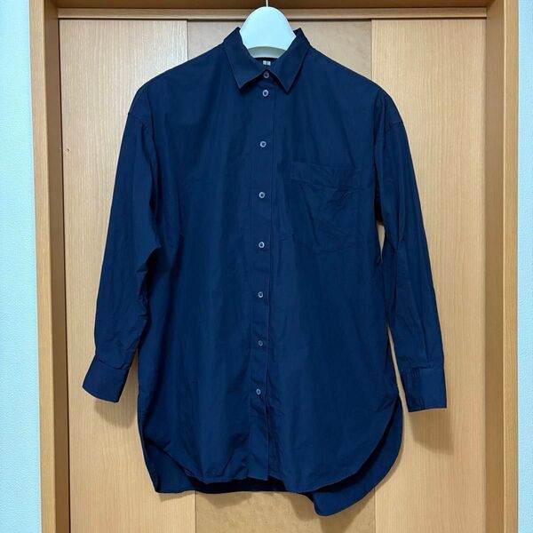 UNIQLO ユニクロ オーバーサイズロングシャツ ネイビー レディース M