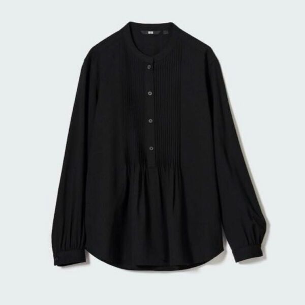 UNIQLO ユニクロ レーヨンピンタックプルオーバーブラウス 黒 XL