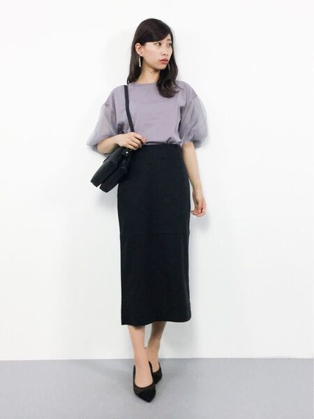 GLOBALWORK グローバルワーク ストレッチリネンタイトスカート 黒 S