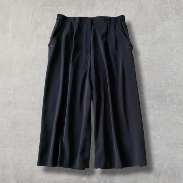 ガウチョパンツ ゴムウエスト ポケットあり 体形カバー 大きめ 17号 ネイビー