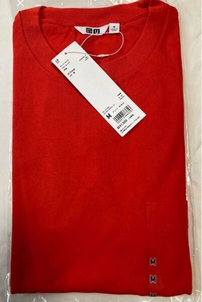廃番! ユニクロ U オーバーサイズクルーネックTシャツ M オレンジ ポケ付 未使用