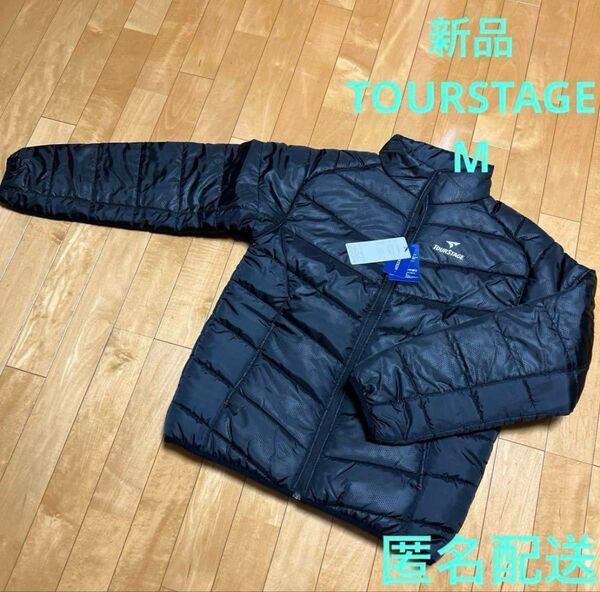 新品未使用タグ付き★ツアーステージ ゴルフウェア メンズ 紳士 アウター 上着 ブルゾン 中綿ジャケット ダウン M 黒 ロゴ入り