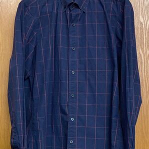 メンズ★GU★長袖ボタンダウンシャツ L ブルー系 赤チェック 中古品
