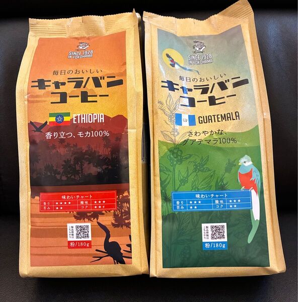キャラバンコーヒー2袋セット エチオピア&グアテマラ 各180g 粉