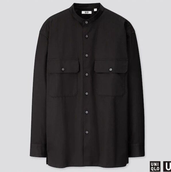 【新品】UNIQLO U ユニクロ ワイドフィットスタンドカラーシャツ Мサイズ ブラック 長袖