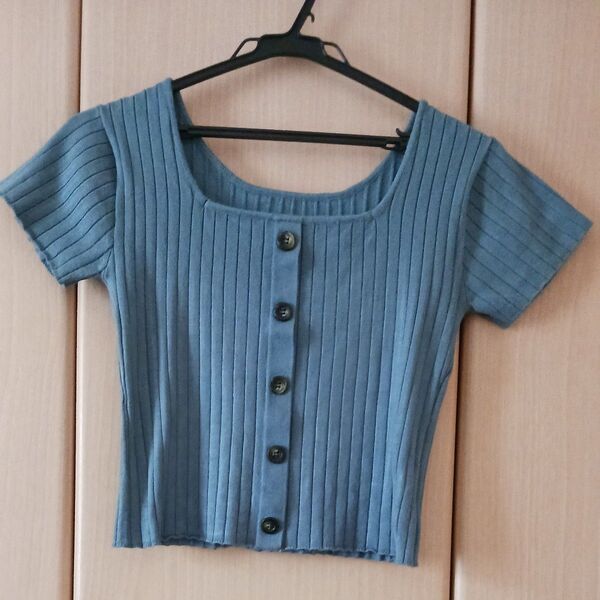 GRL rut246 前後2way スクエアネック リブニットトップス 半袖