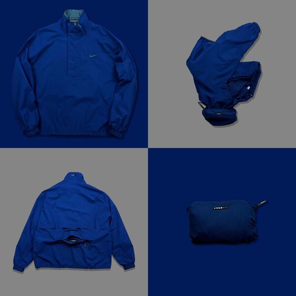 00s Y2K NIKE ナイキ パッカブルプルオーバーナイロンジャケット ネイビー ハーフジップ ドローコード ヴィンテージ