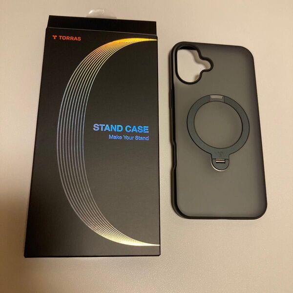 TORRAS iPhone 16 Plus 用 ケース 360° ゼンマイ式スタンド縦横両対応 Ostand Spin ブラック