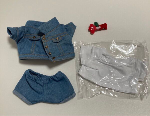 ぬいぐるみ 用 ジーンズジャケット 白いTシャツ 20cm人形の服 綿人形の服 着せ替え (light blue)