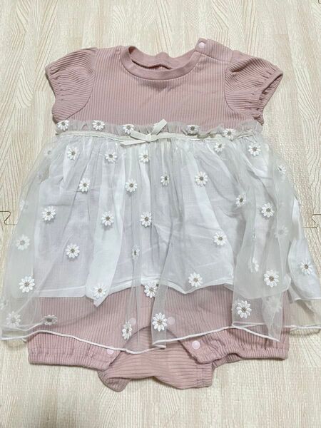 【美品】アプレレクール 花柄ベビーロンパース 80