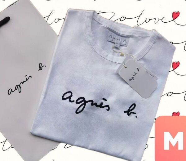 アニエスベーagnes b ロゴプリント 綿100% 半袖Tシャツ ホワイト レディース M