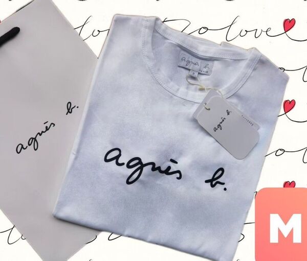 アニエスベーagnes b ロゴプリント 綿100% 半袖Tシャツ ホワイト レディース M