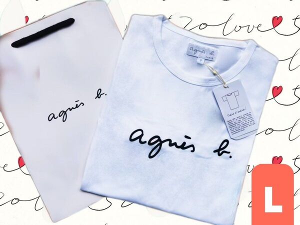 アニエスベーagnes b ロゴプリント 綿100% 半袖Tシャツ ホワイト レディース L