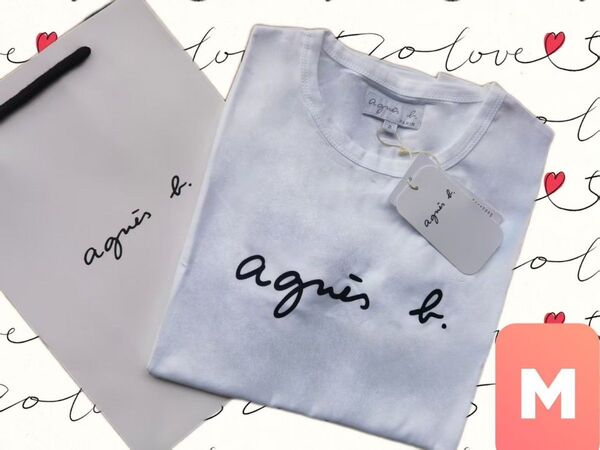 アニエスベーagnes b ロゴプリント 綿100% 半袖Tシャツ ホワイト レディース M