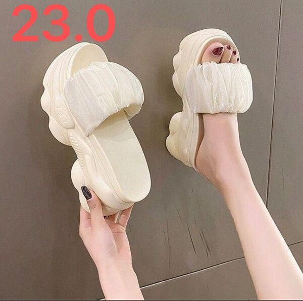 お得! 23.0cm 超厚底 サンダル 可愛い ホワイト おしゃれ スリッポン