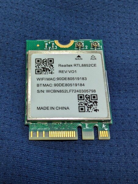 Realtek RTL8852CE Wi-Fi6E BT5.3対応 M.2 A+E 無線LANカード