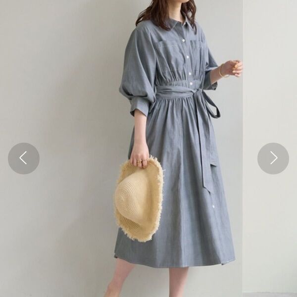 natural couture バルーンスリーブシャツワンピース グレー