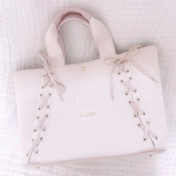 JILL by JILL STUART レースアップトート 小 ピンク ショルダーバッグ キャンバス